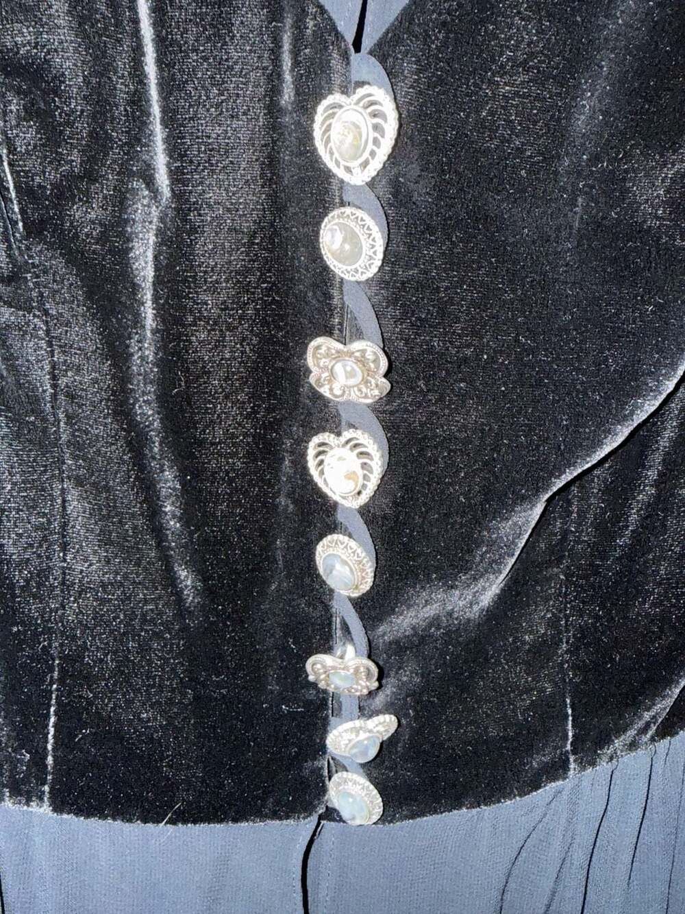 Vintage Platinum Sheer Velvet Babydoll Top Whimsigoth Dark Academia Y2K Petite - Picture 6 of 12